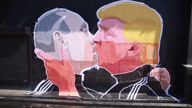 Lithuanian mural depicts Trump and Putin in liplock